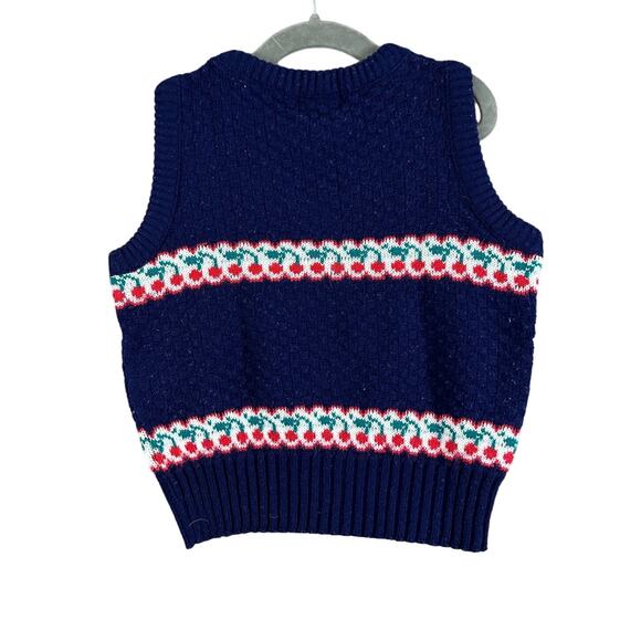 Vintage Hartstrings Sweater Vest 6 6X Girls Blue Cherry Stripe Fair Isle Print - Picture 2 of 5